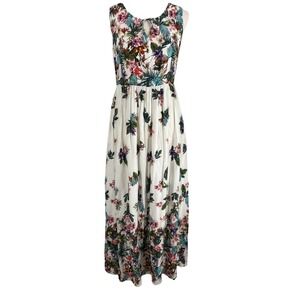 Stefanel Womens Tropical Print Maxi Dress 8 Colorful Silk Blend Resort Cruise